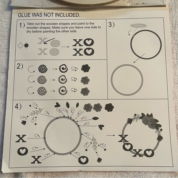 Valentines XOXO Rose Heart Wooden Felt DIY Wreath Kit New Kit - Picture 2 of 6
